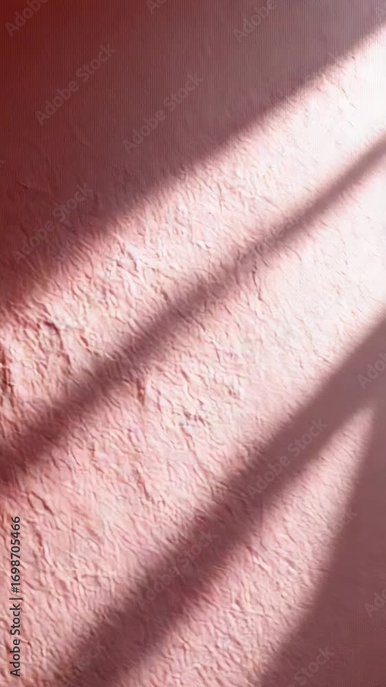 Poster natural light creates dynamic shadows on a textured pink wall, changing and shifting throughout the 