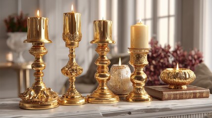 golden candle holders in an elegant home decor setting