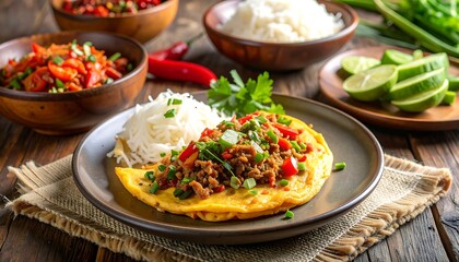 Spicy beef omelette with rice