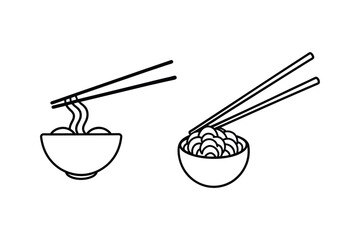 Set of noodles food with chopsticks line art vector illustration