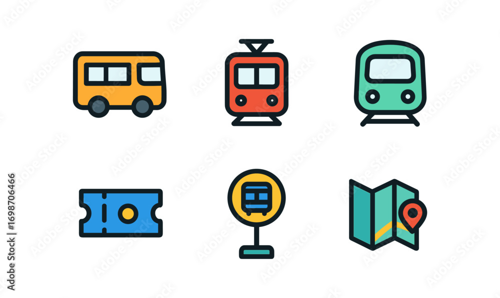 Poster simple public transport icons collection for design projects and infographics