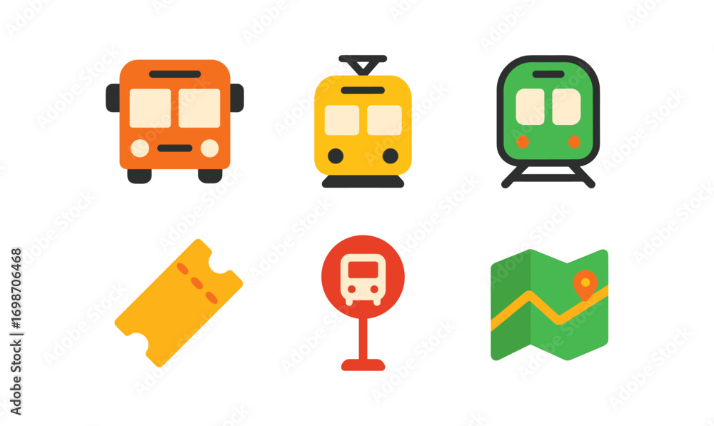 Poster public transport icons for map navigation and ticketing design
