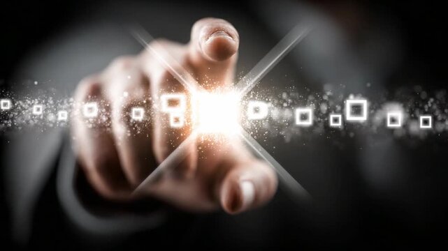Digital Interaction: A close-up shot of a hand interacting with a screen, a glowing portal symbolizing the boundless potential of technology