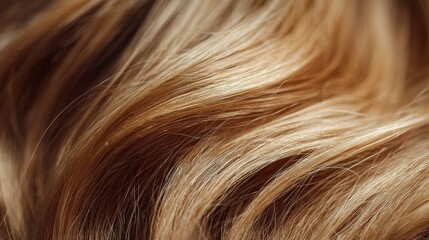Naklejka premium smooth blonde hair strands in closeup view showing silky texture and natural highlights against soft blurred background professional hairstyling and beauty concept