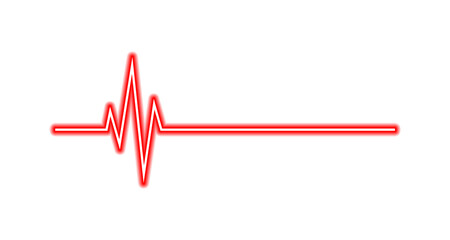Neon red glowing heartbeat line or ECG pulse Illustration on transparent background. Neon red ECG, EKG or electrocardiogram (heart monitor) 