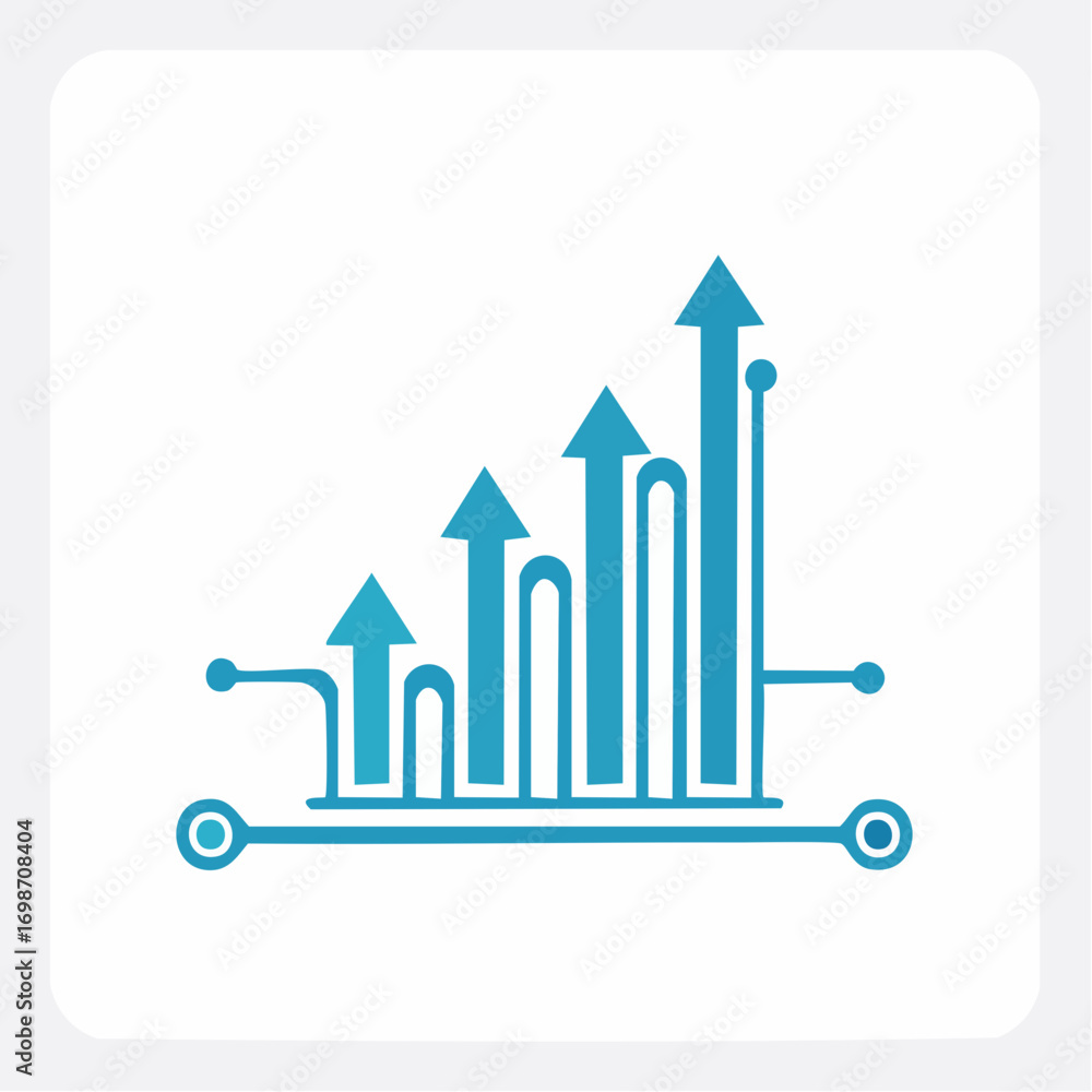 Poster ascending arrow diagram representing growth and progress within a technological framework