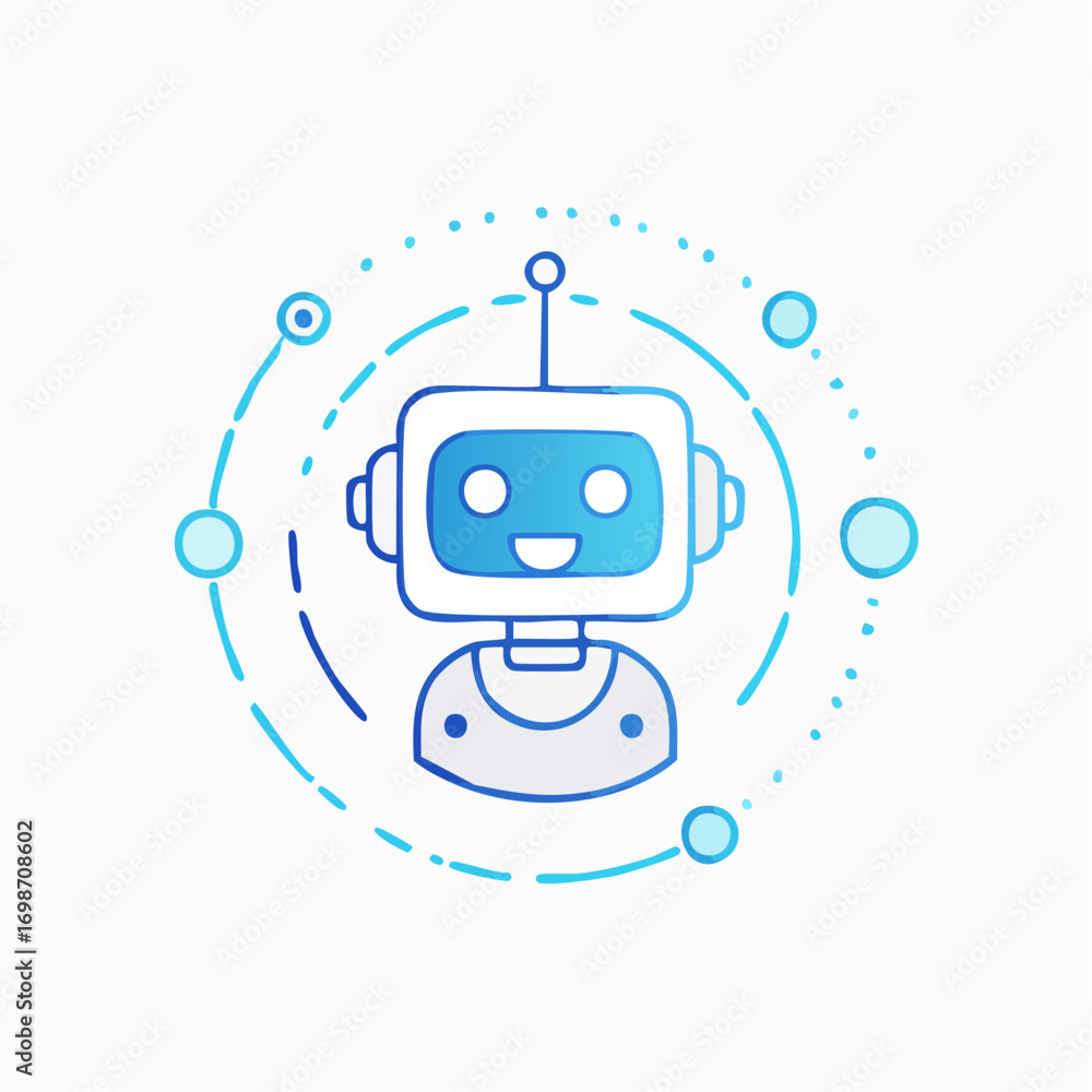 Poster charming robot icon featuring a friendly face, representing artificial intelligence and digital inte