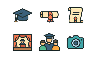Graduation icons set for academic celebrations and designs