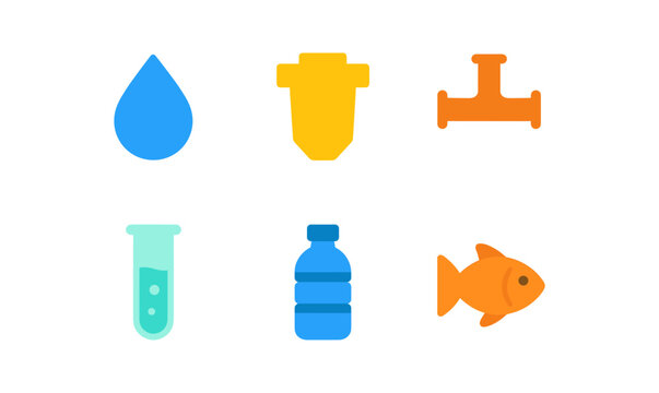 Set of water quality icons for environmental awareness and clean water programs