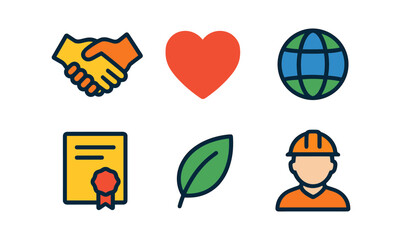 Fototapeta premium Ethical business icon set featuring sustainability and teamwork for design projects