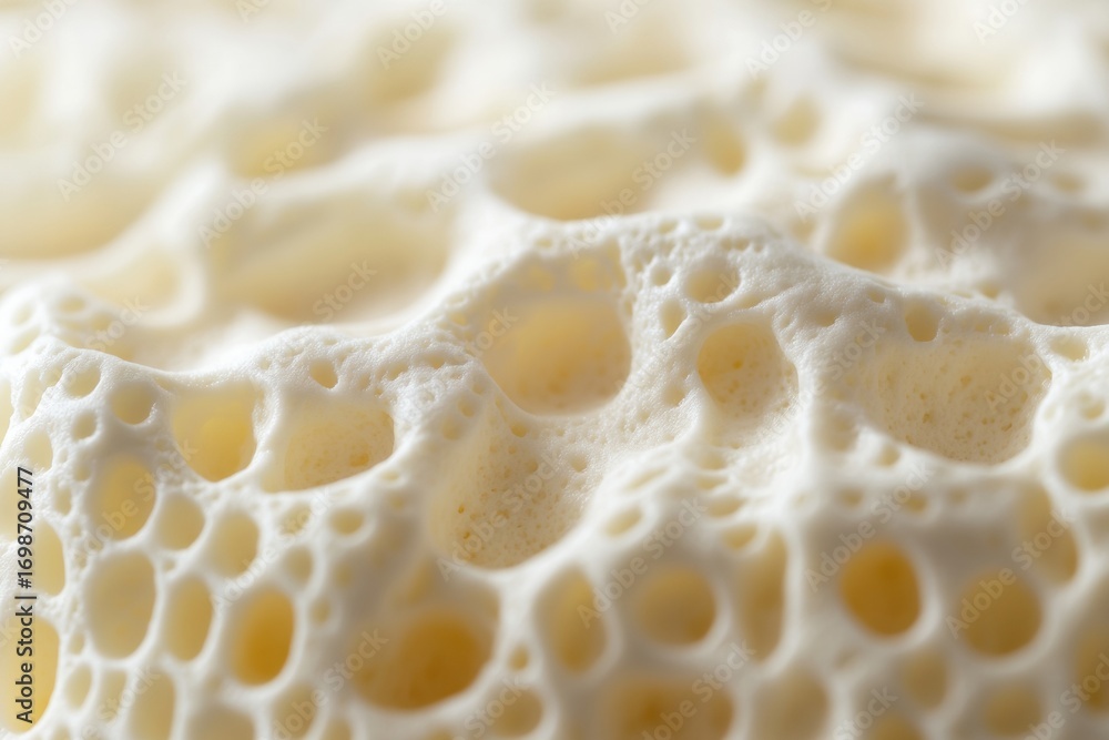 Poster close-up view of porous structure displaying intricate patterns and textures of a natural element in