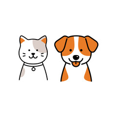 A simple icon illustration of a cute dog and cat cartoon mascot animal character pet happy couple logo vector png transparent background