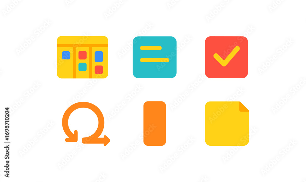 Poster kanban icons set for project management and task organization design