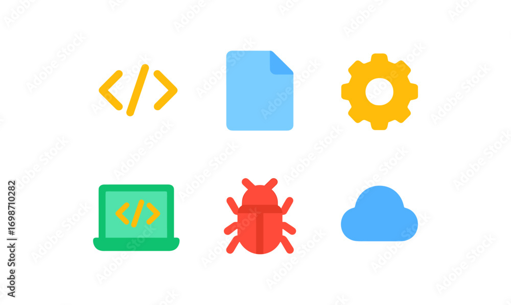 Poster minimalist software development icons set for technology projects and ux design