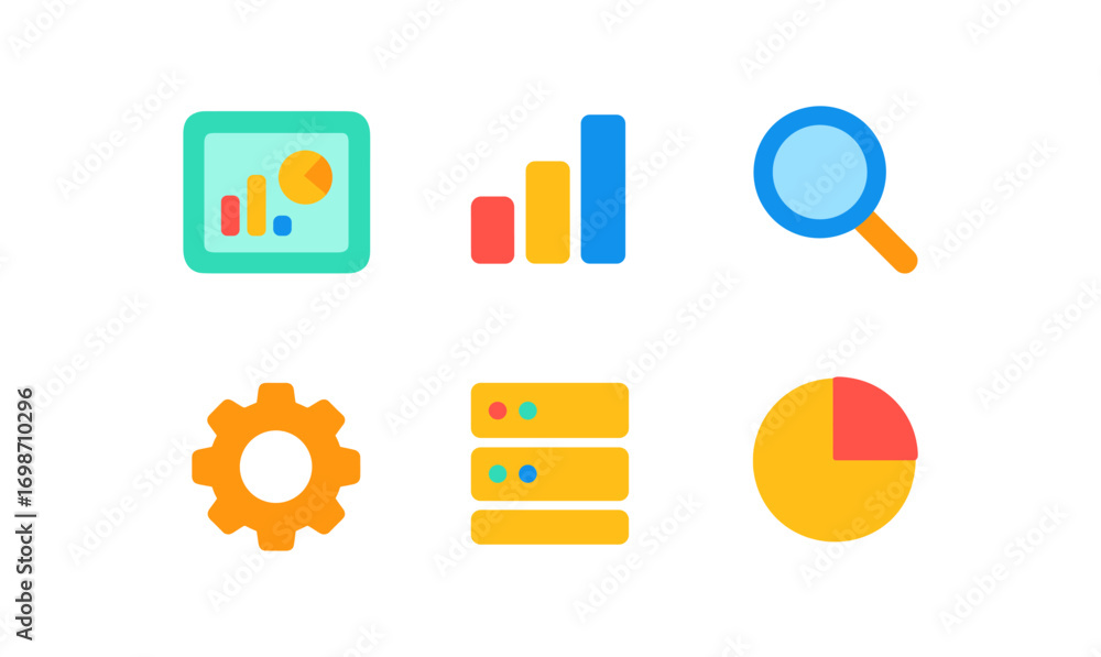 Poster business intelligence icons collection for data analysis and visualization design