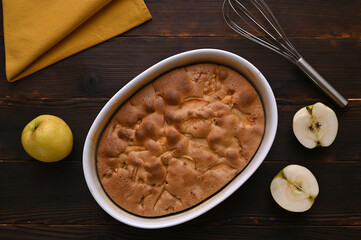 still life with pie and apples in rustic style