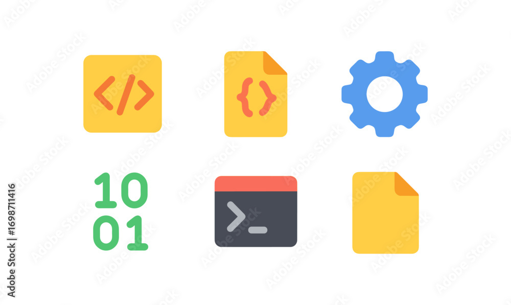 Poster minimalistic programming icons grid for software development and coding projects