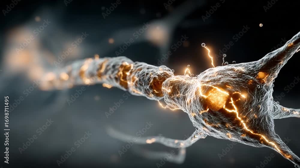 Poster neural symphony: an electrifying close-up unveils the intricate dance of neural pathways, capturing 