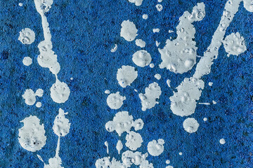 Abstract pattern splashes of white blue paint background old metal texture wall background