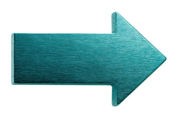 Metallic teal arrow pointing right with rounded tip, thick shaft and brushed finish, isolated on transparent background.
