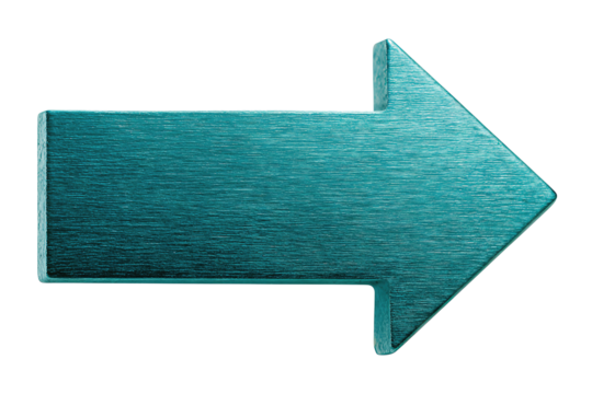 Metallic teal arrow pointing right with rounded tip, thick shaft and brushed finish, isolated on transparent background.