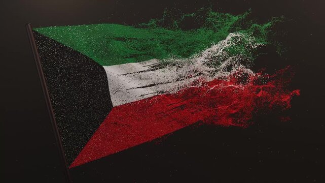 Particle flag animation of Kuwait. The State of Kuwait flag animation. Waving flag video of Kuwait