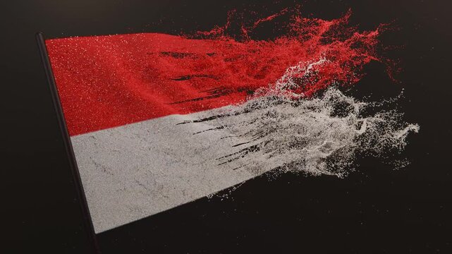 Particle flag animation of Indonesia. The Republic of Indonesia flag animation. Waving flag video of Indonesia
