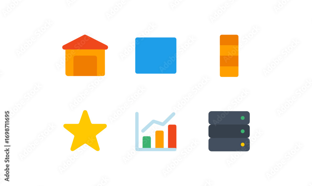 Poster essential data warehouse and analytics icons for digital design and development