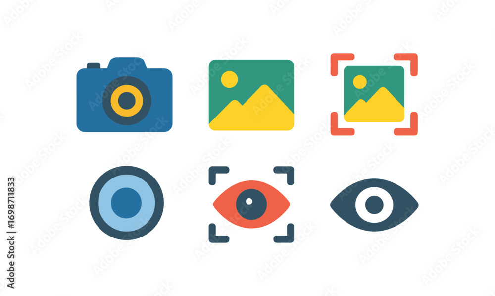 Poster computer vision concept icons for digital design and technology projects