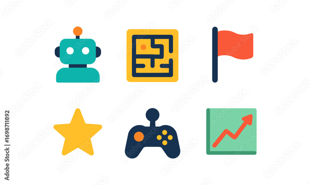 Poster Reinforcement learning icon set for educational and design use