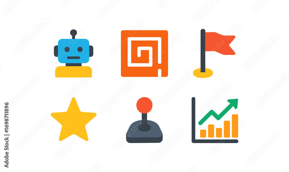 Poster reinforcement learning concept icons for educational and design use