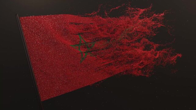 Particle flag animation of Morocco. The Kingdom of Morocco flag animation. Waving flag video of Morocco