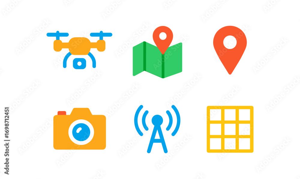 Poster modern drone mapping and navigation icons for digital design projects