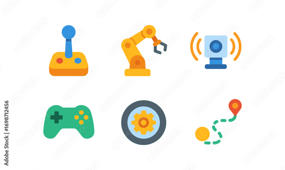 Poster robotics control icons for technology interfaces and automation design