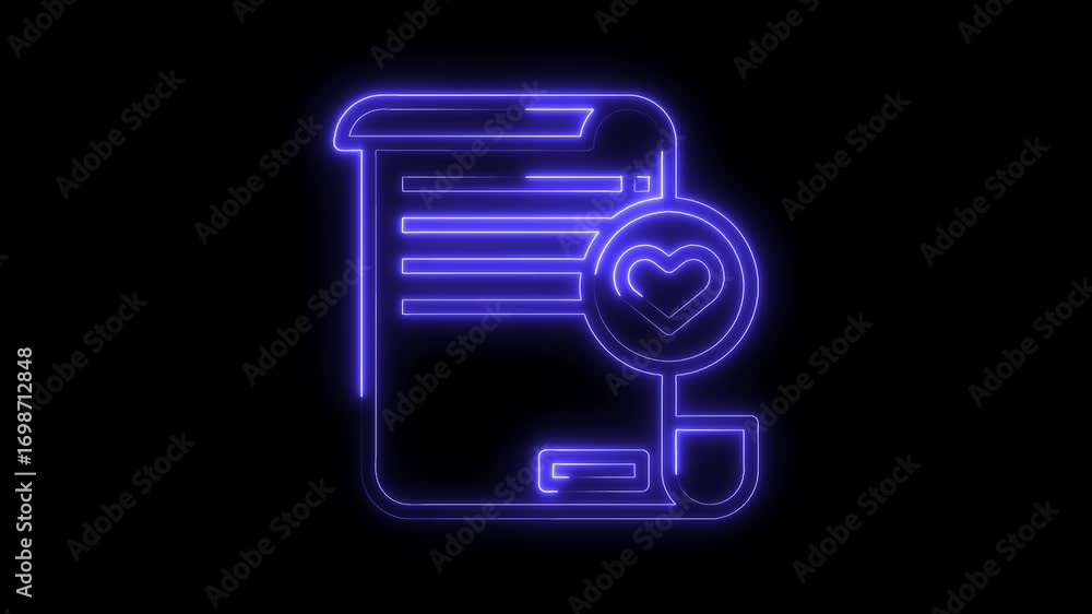 Aufkleber glowing neon document with heart shape isolated on black background abstract futuristic design