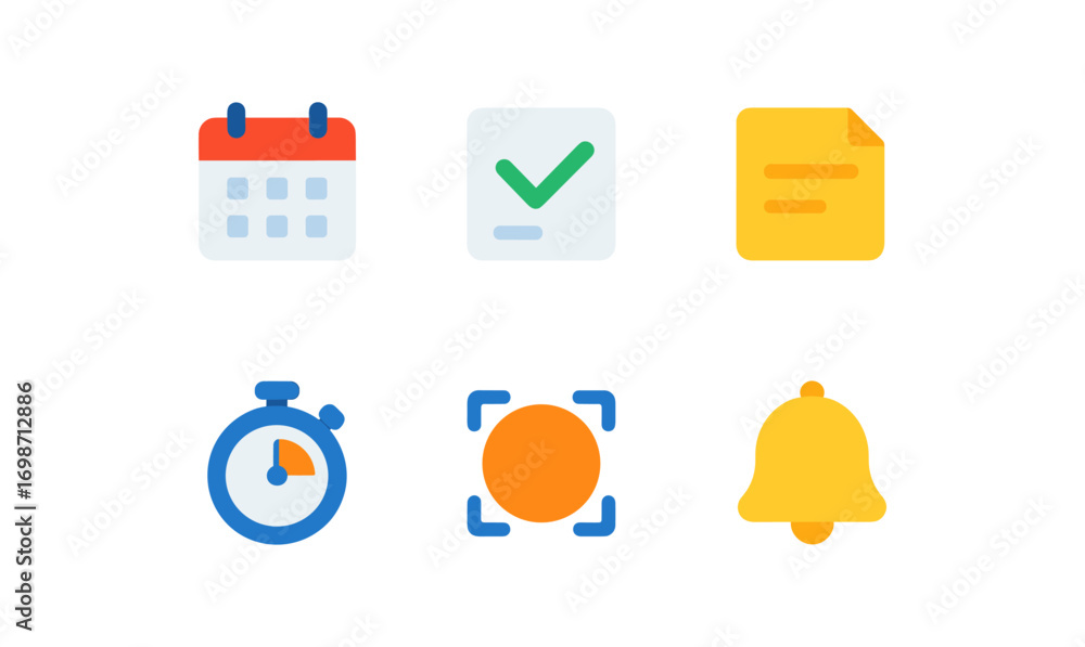 Poster productivity app icons set for task management and organization design
