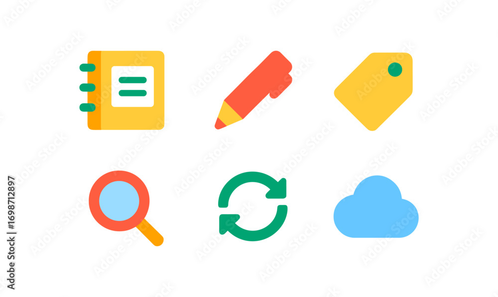 Poster simple note taking icons set for digital and print design projects