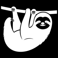 Minimal black silhouette of a sloth hanging, flat vector style.  © Mirza