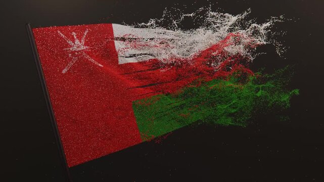 Particle flag animation of Oman. Sultanate of Oman flag animation. Waving flag video of Oman