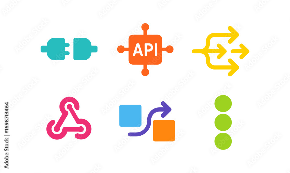 Aufkleber colorful integration platforms icons for digital interface and api management design