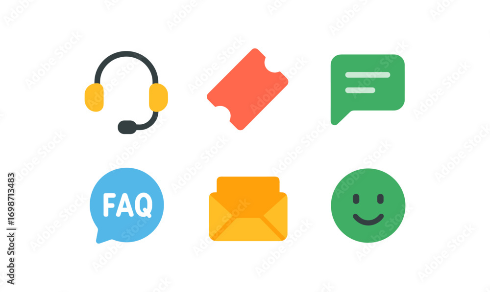 Poster essential customer support icons for communication and service design