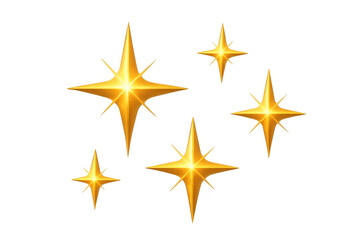 Five four-pointed golden stars are shining brightly on a transparent background, creating a magical and festive atmosphere
