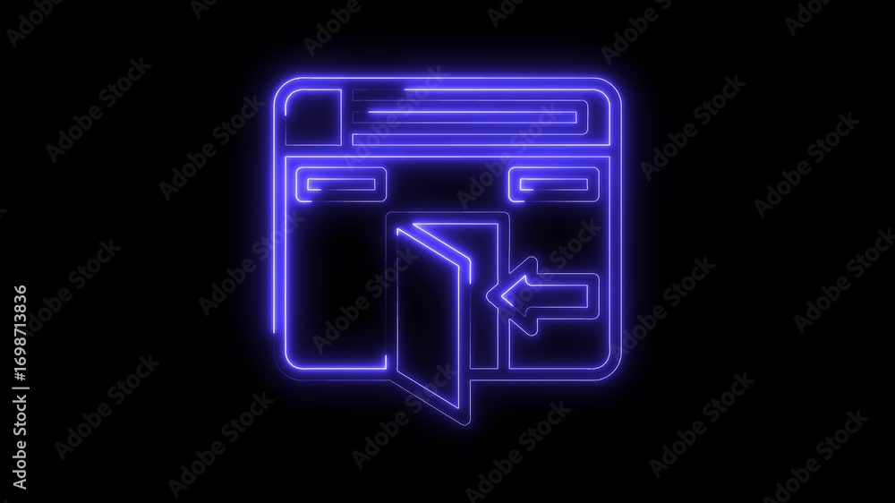 Poster neon website login interface concept with glowing outline and arrow animation
