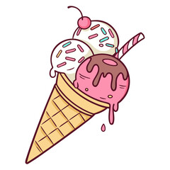 Vector Illustration of Scoop Ice Cream Cone 