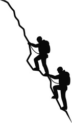 climbers scaling steep rock face silhouette on transparent background