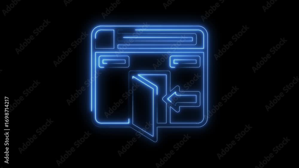 Poster neon interface portal entry point futuristic technology element animation on black background