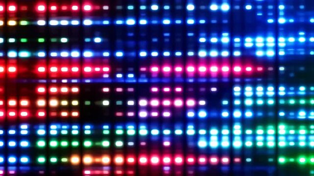 Blurry grid of multicolored LED lights
