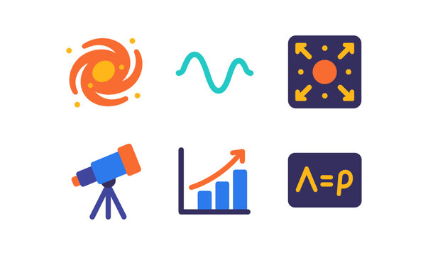 Dark energy icon set representing cosmic concepts and scientific themes for educational design