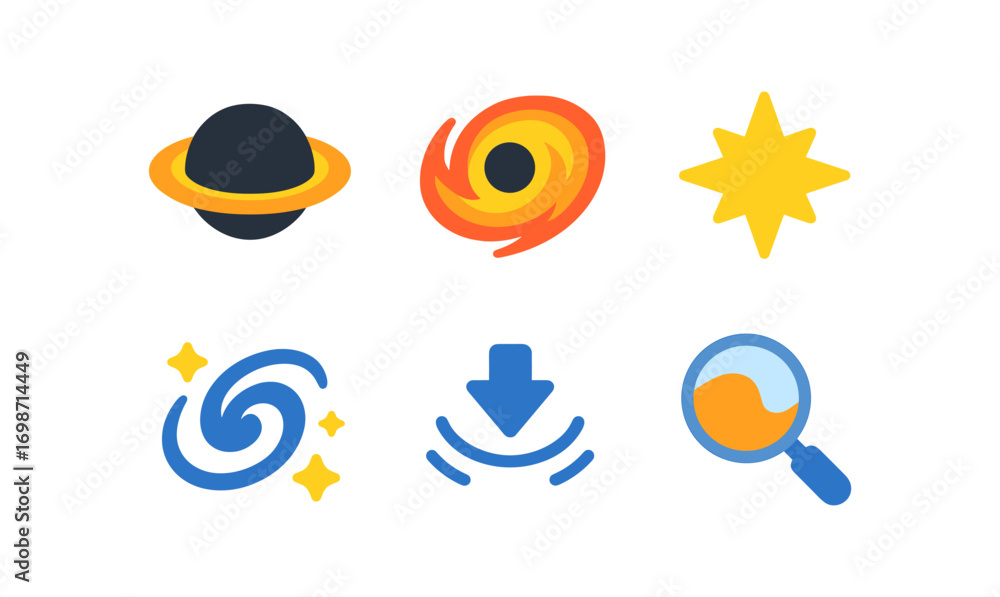 Poster celestial and download icon set for digital design and astronomy concepts