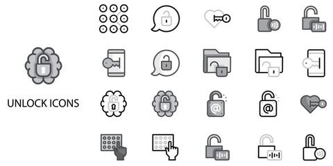 Fototapeta premium Unlock simple concept 24 Grew color icons set .Vector illustration.